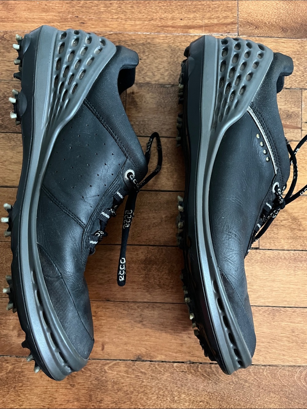 ECCO Natural Motion Hydromax Golf Shoes Black Leather Soft Spike Cleats - Picture 2 of 14